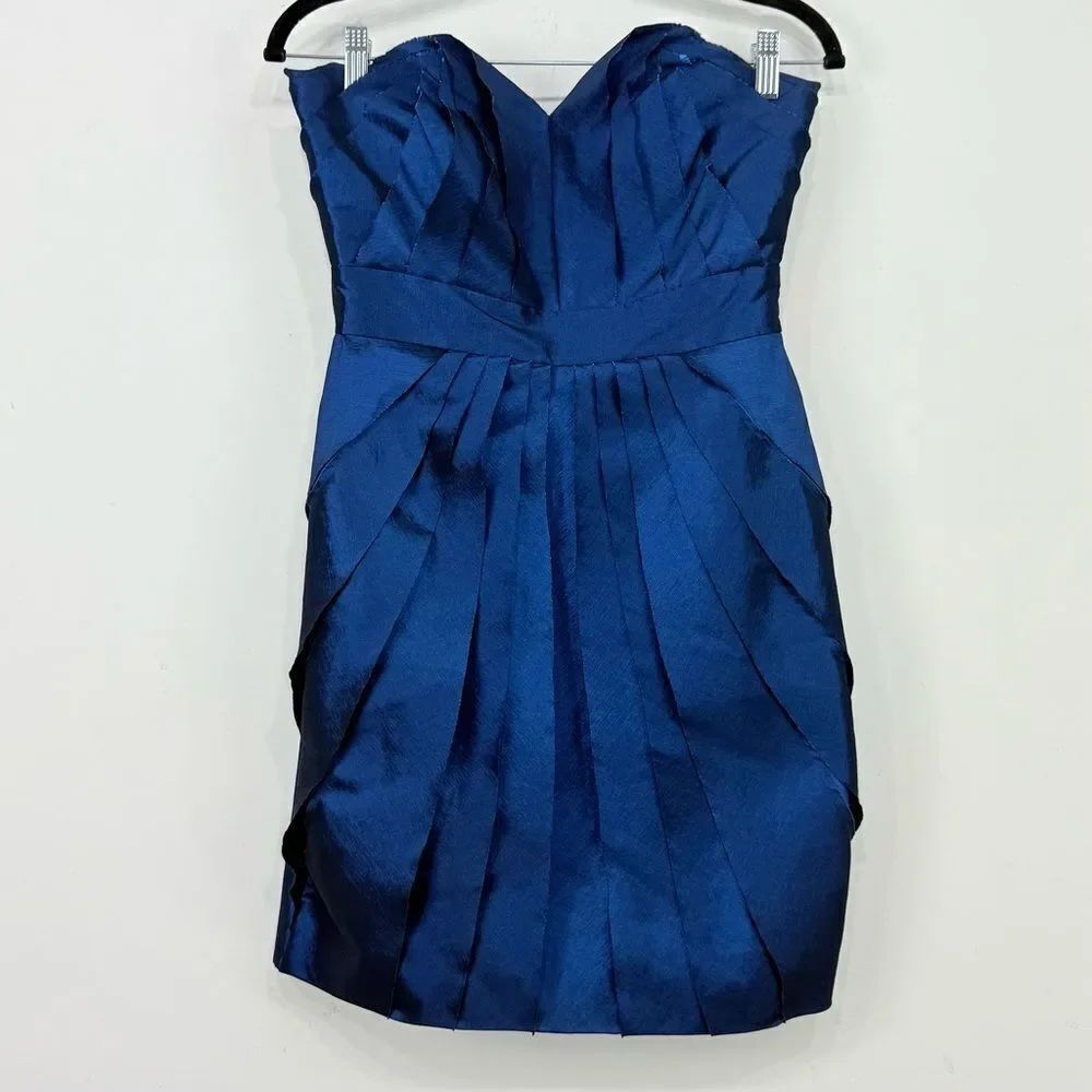 Max and Cleo KIMMI Cobalt Pleated Strapless Sweetheart Neck Mini Party Dress